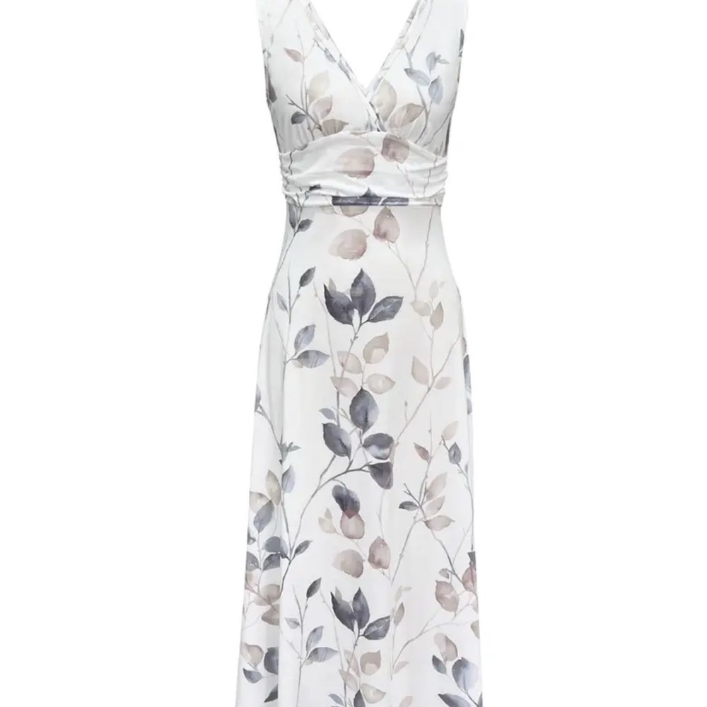 White and Blue Sleeveless Halter Maxi Dress - Picture 3 of 5